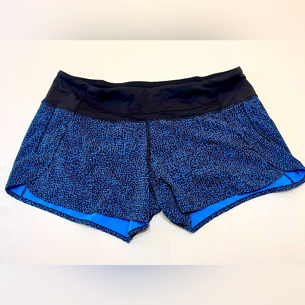 Lululemon Tracker Shorts Blue Black Pattern Pocket Women Active Bottoms 10